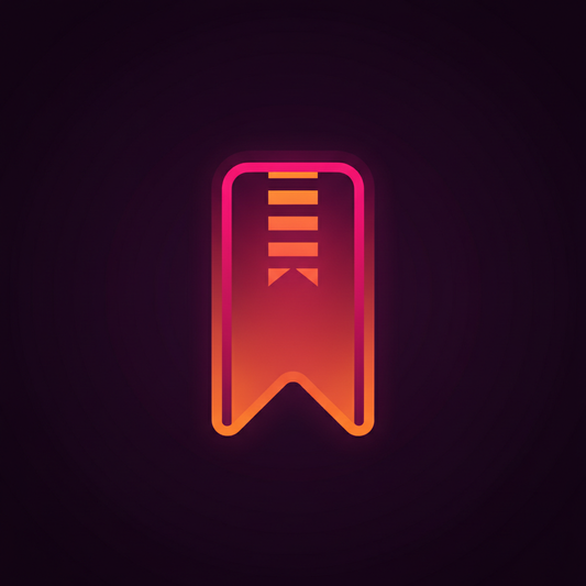 Bookmark icon, dark purple background, magenta and orange accent colors, minimalistic premium digital icon,flat vector style, dark theme, soft gradients, modern SaaS branding, high contrast, centered, no text, no watermark, Dribbble style, Behance style, 1:1 aspect ratio, ultra clean