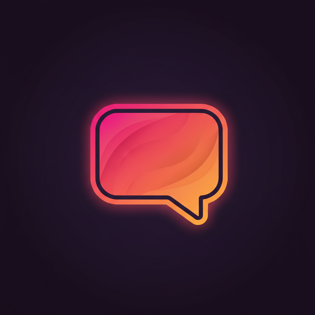 
Chat bubble icon, dark purple background, magenta and orange accent colors, minimalistic premium digital icon,flat vector style, dark theme, soft gradients, modern SaaS branding, high contrast, centered, no text, no watermark, Dribbble style, Behance style, 1:1 aspect ratio, ultra clean