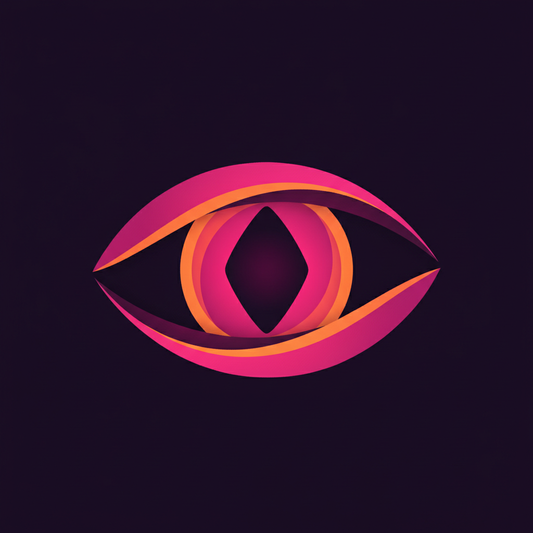 Eye icon, dark purple background, magenta and orange accent colors, minimalistic premium digital icon, flat vector style, dark theme, soft gradients, modern SaaS branding, high contrast, centered, no text, no watermark, Dribbble style, Behance style, 1:1 aspect ratio, ultra clean