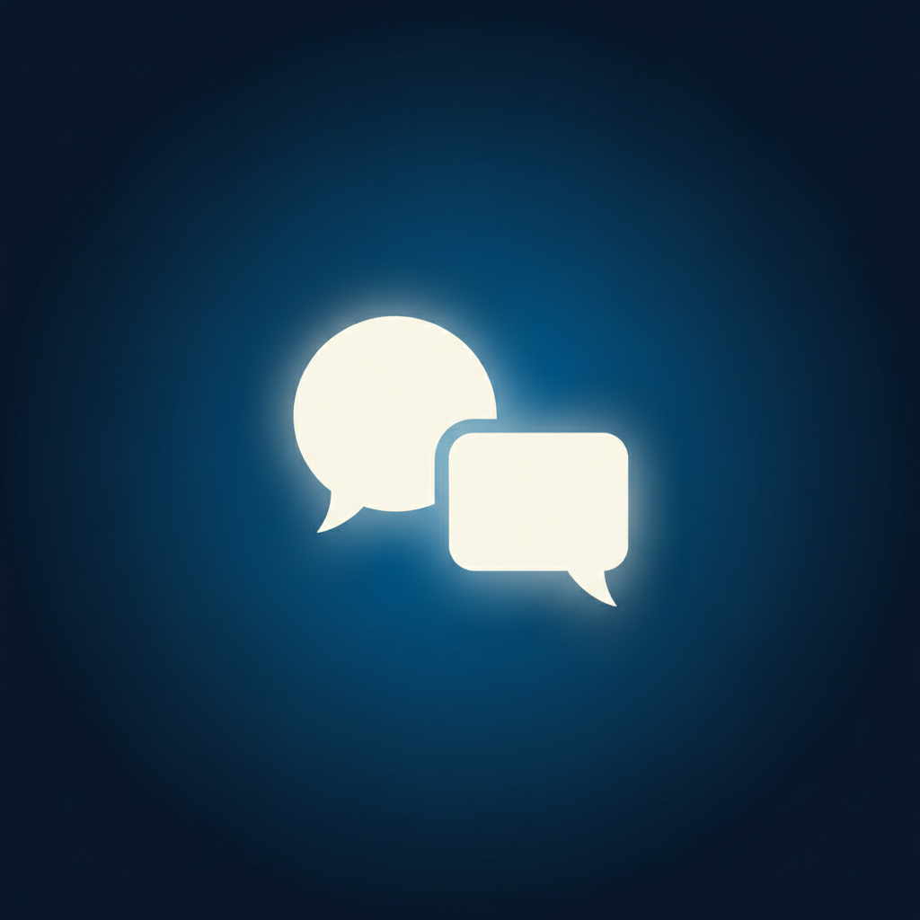 Minimalistic digital icon of chat bubbles and comments, 
light cream icon on dark blue gradient background, modern flat vector style, 
premium digital branding, soft glow, high contrast, no text, centered, ultra high quality, 1:1