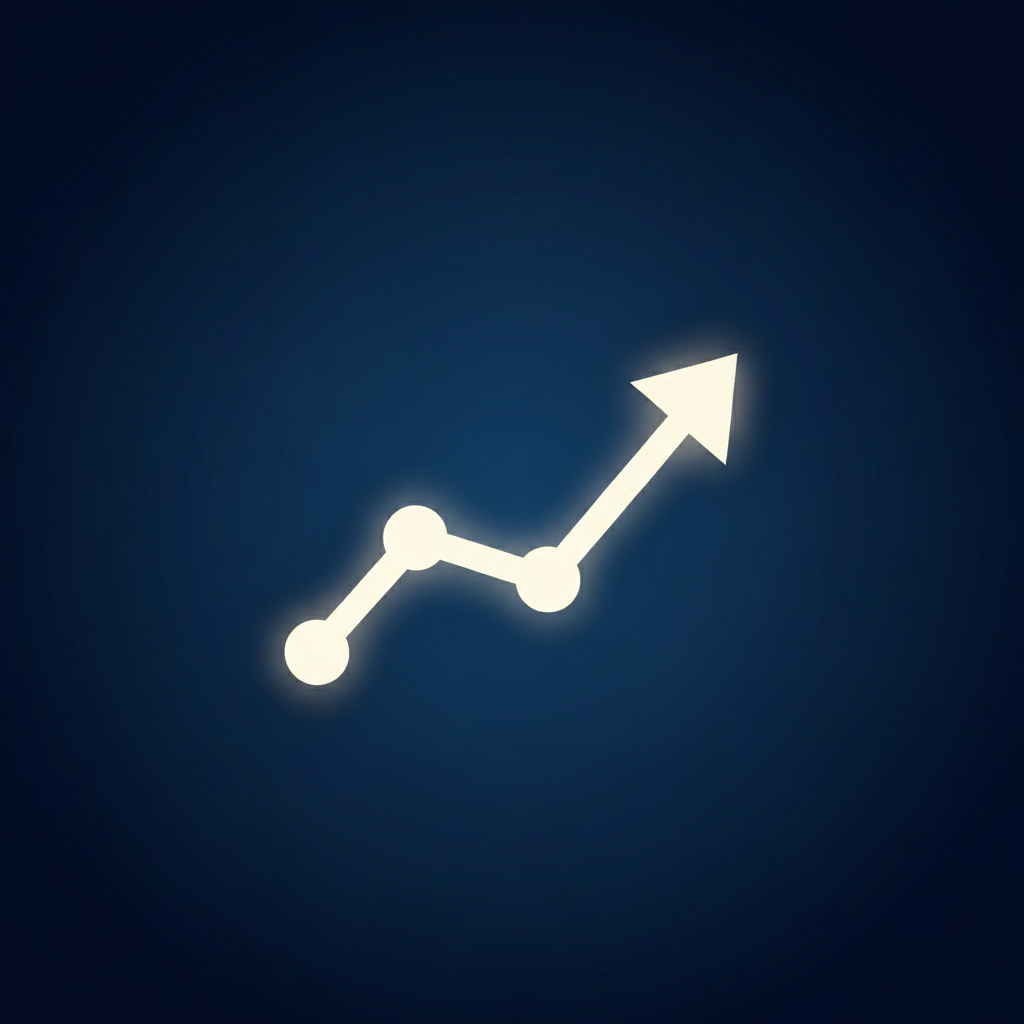 Minimalistic digital icon of growth chart and upward arrow, digital growth concept, 
light cream icon on dark blue gradient background, modern flat vector style, 
premium digital branding, soft glow, high contrast, no text, centered, ultra high quality, 1:1